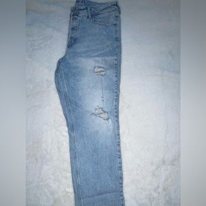 Distressed straight leg jeans